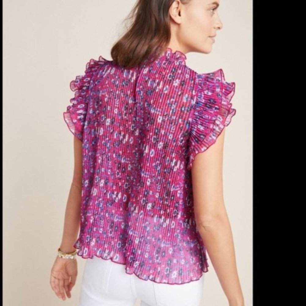 Anthropologie FRIEDA PINK Pleated Blouse Mean Girls Barbie Core Garden feminine